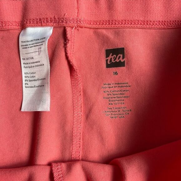 Girls size 16 Tea Collection leggings in coral pink ruffle like detail waist - Picture 5 of 8